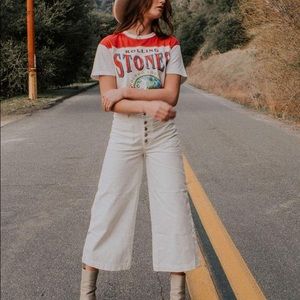 Free People Colette Wide Leg Culottes White Denim